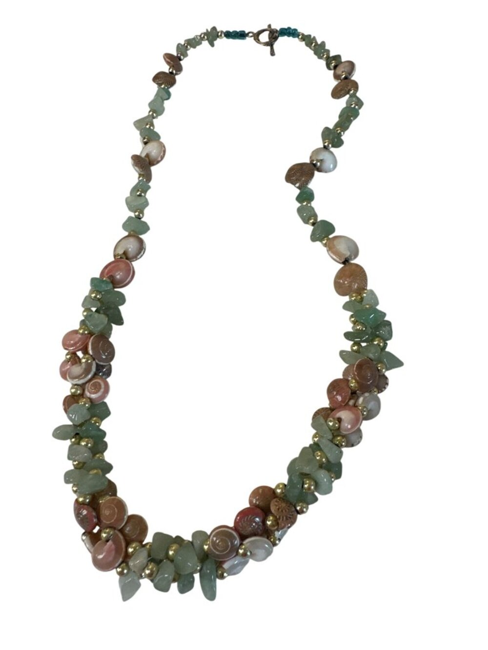 Necklace Natural Shell & Aventurine Chip 18" Toggle Clasp Beach Core Shabby Chic